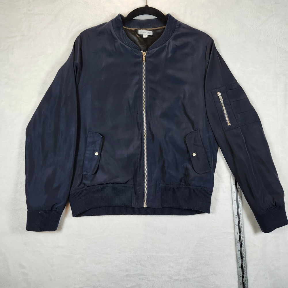 Rothschild‎ Navy Blue Bomber Jacket Zip Pockets Ribbed Cuffs Collar Men Size M